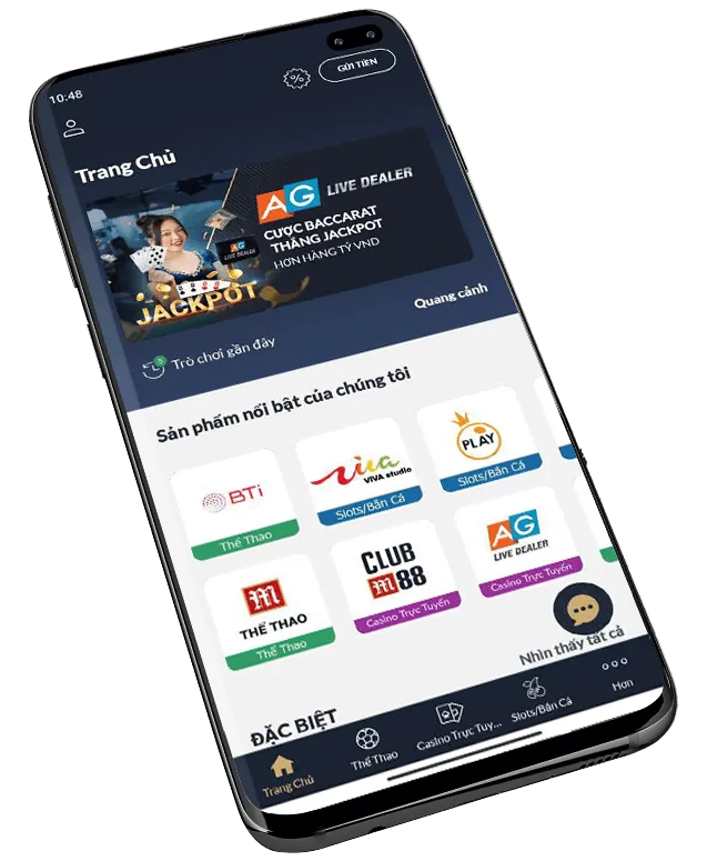Điện thoại di động hiển thị ứng dụng b52win bet và giao diện slot game